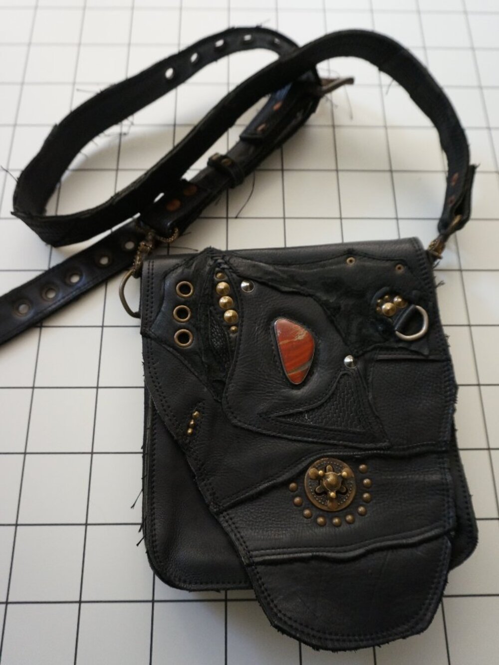 Earth Nynja Handmade Leather Crossbody Festival Bag Black Steampunk Artisan